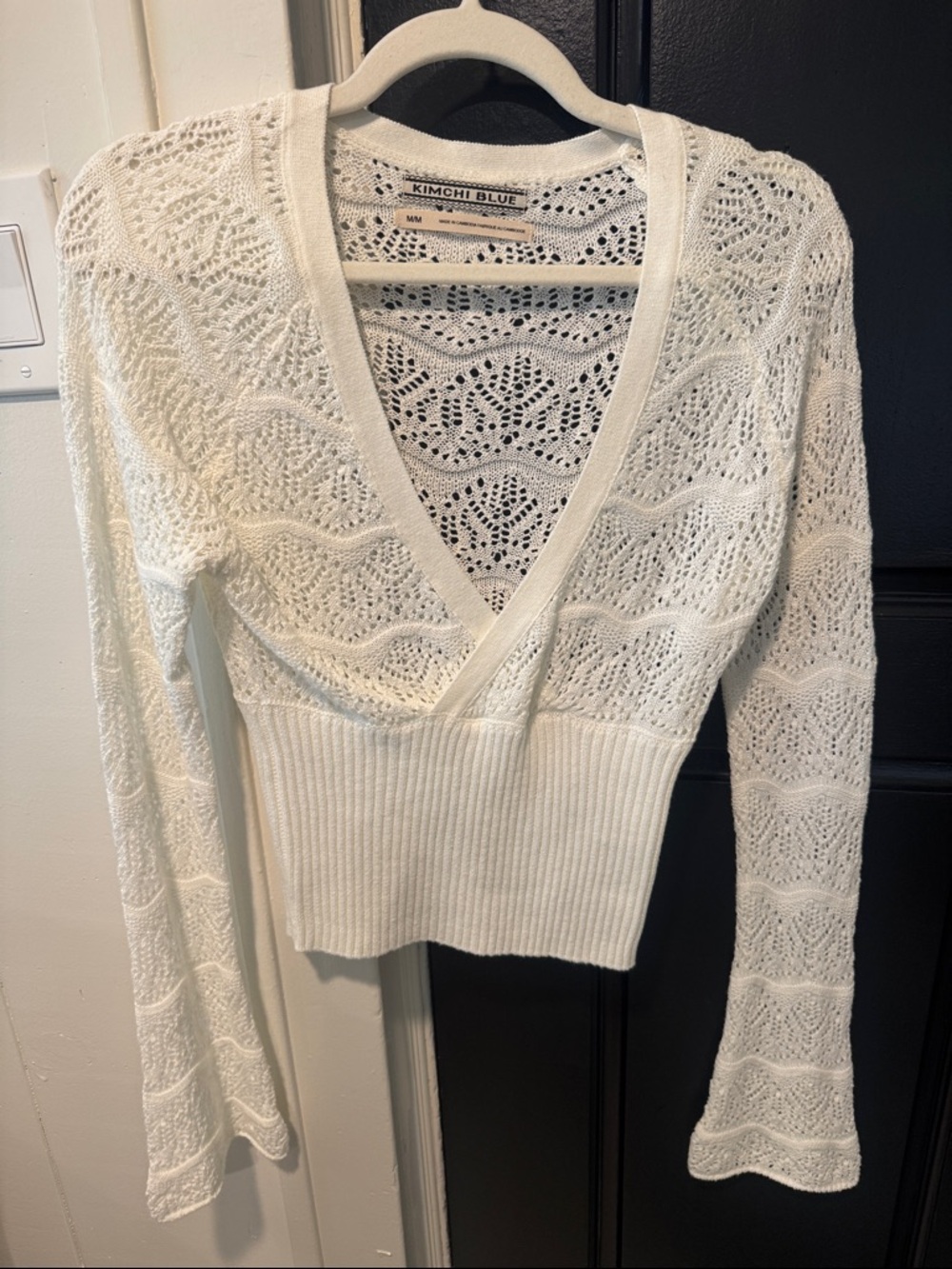 Kimchi Blue Ivory Openwork V-Neck Knit Top